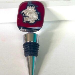 WINE BOTTLE STOPPER for Red Art Glass with Silver